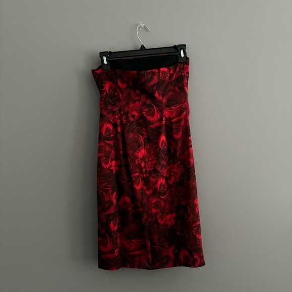 Ann Taylor Petite Size 0 Red Rose Mini Strapless Silk Bodycon Dress - Picture 8 of 14